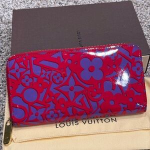 Louis Vuitton sweet Vernis Long zippy wallet, Red and lavender with red interior